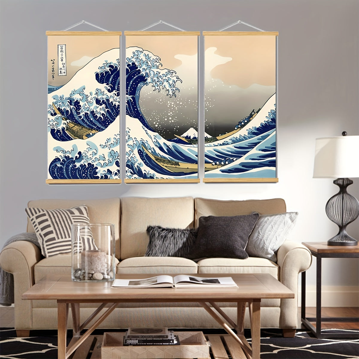 Japanese Painting Canvas scroll painting 3 panel 40X60cm / 16 X 24 inch