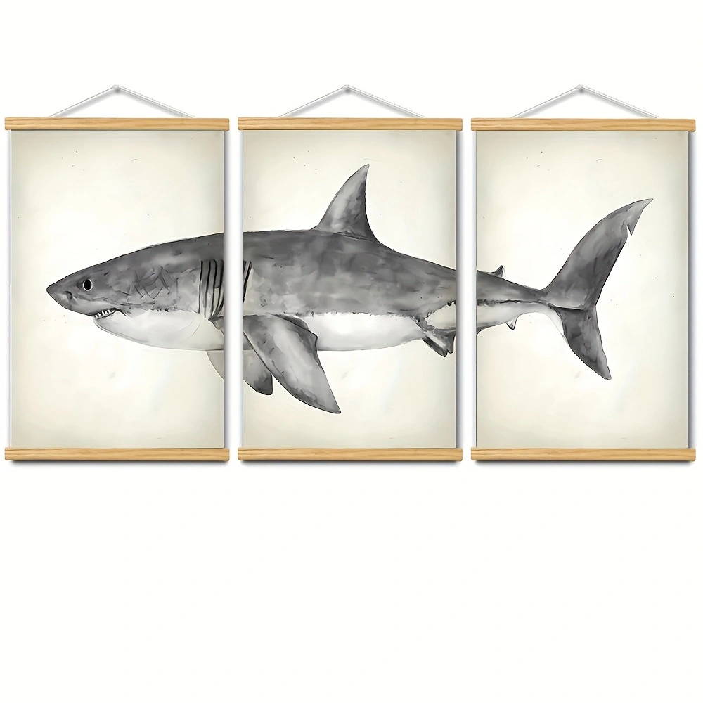 Shark Canvas scroll painting 3 panel 40X60cm / 16 X 24 inch