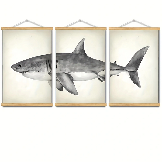 Shark Canvas scroll painting 3 panel 40X60cm / 16 X 24 inch