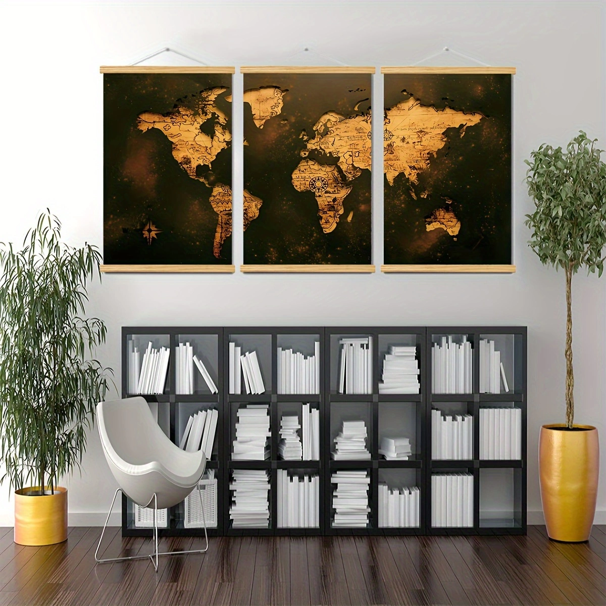 World Map Painting Canvas scroll painting 3 panel 40X60cm / 16 X 24 inch